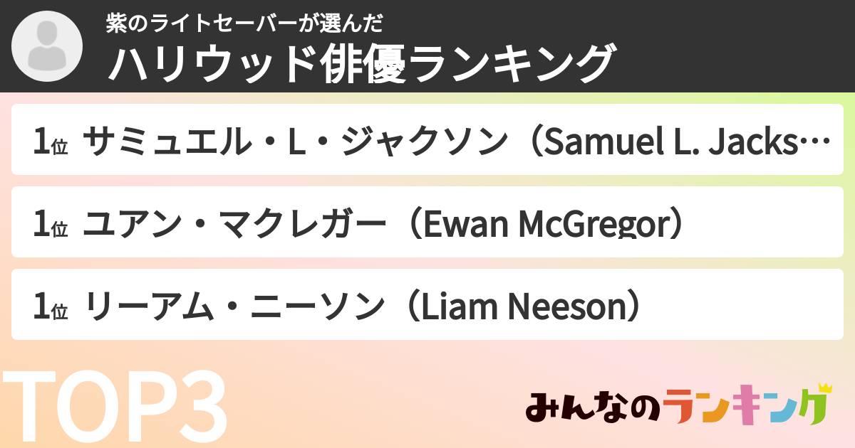 紫のライトセーバーさんの「ハリウッド俳優ランキング」