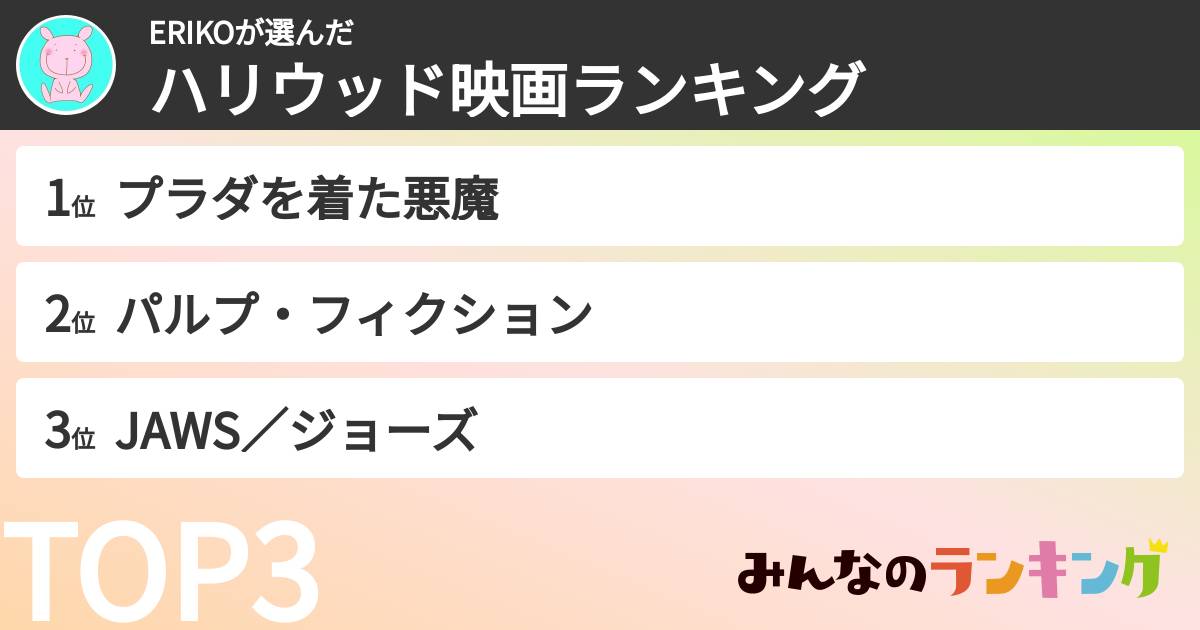 ERIKOさんの「ハリウッド映画ランキング」
