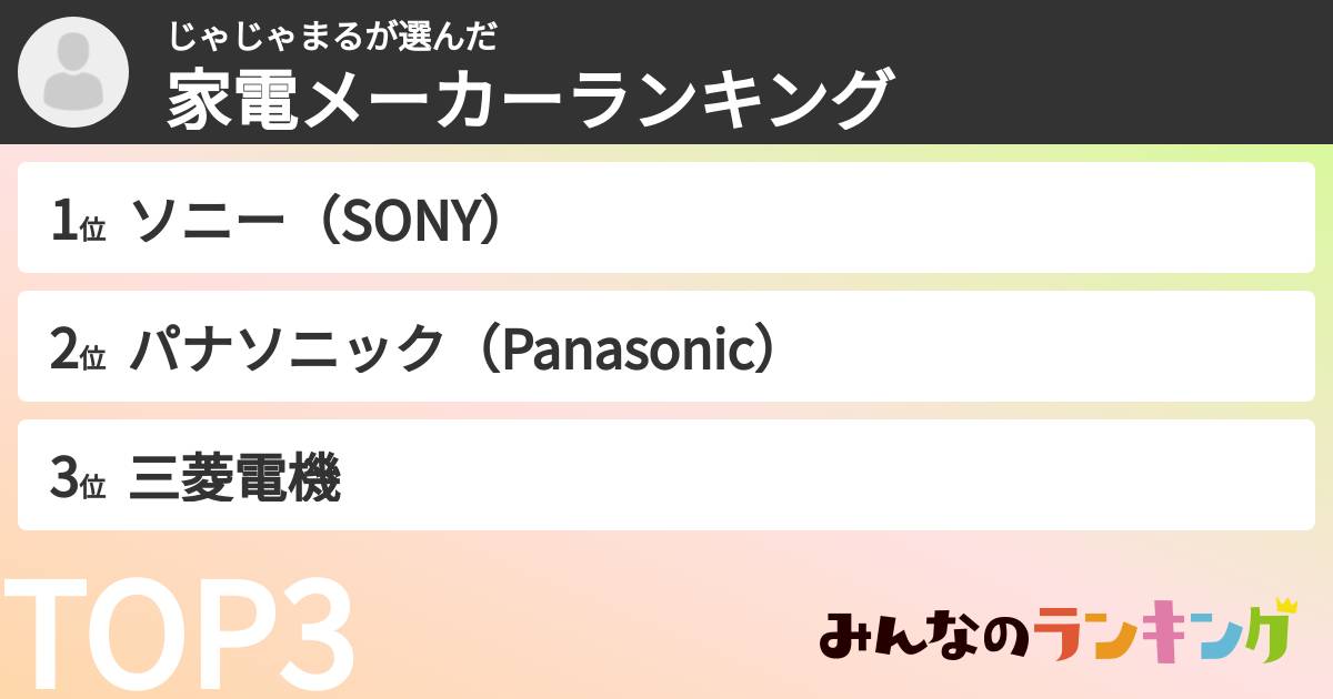 じゃじゃまるさんの「家電メーカーランキング」