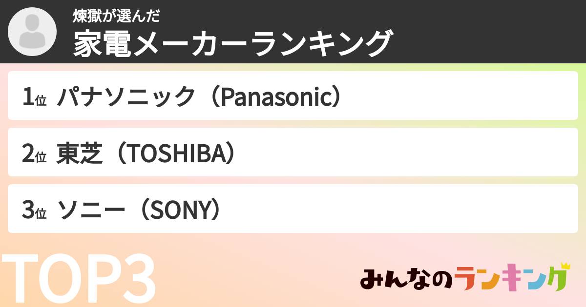 煉獄さんの「家電メーカーランキング」