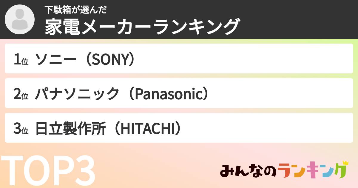 下駄箱さんの「家電メーカーランキング」