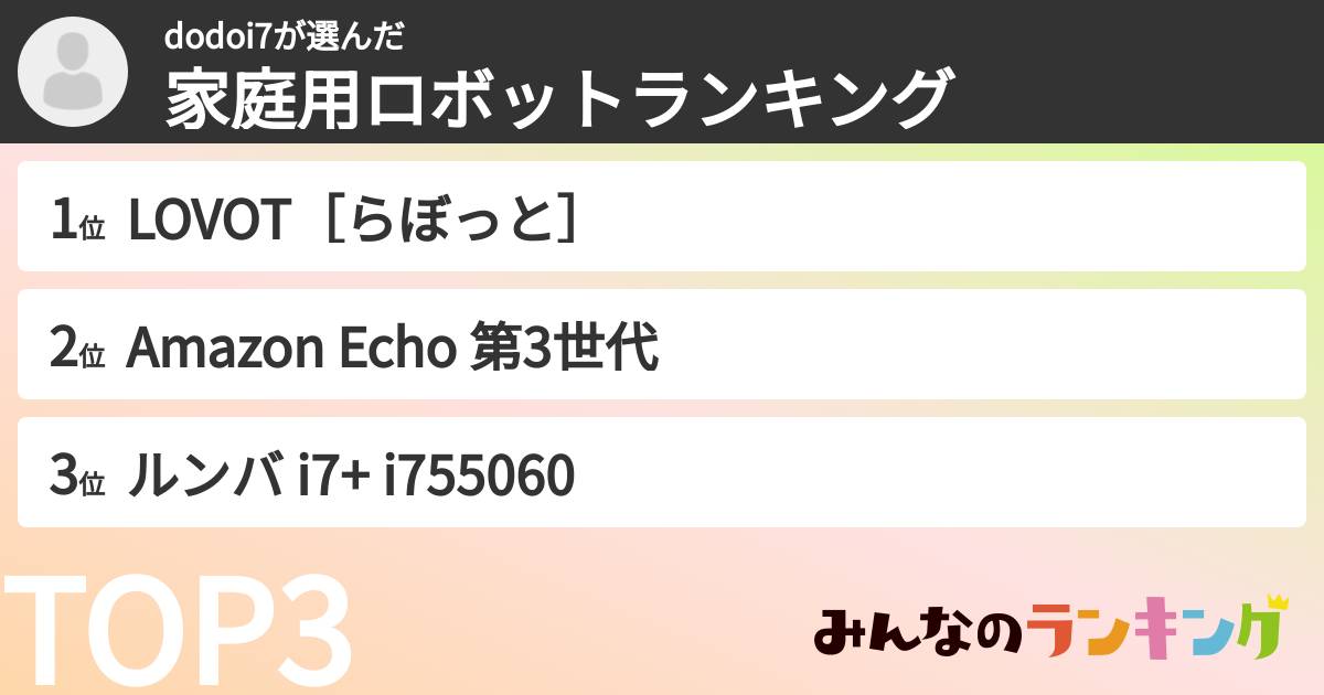 dodoi7さんの「家庭用ロボットランキング」