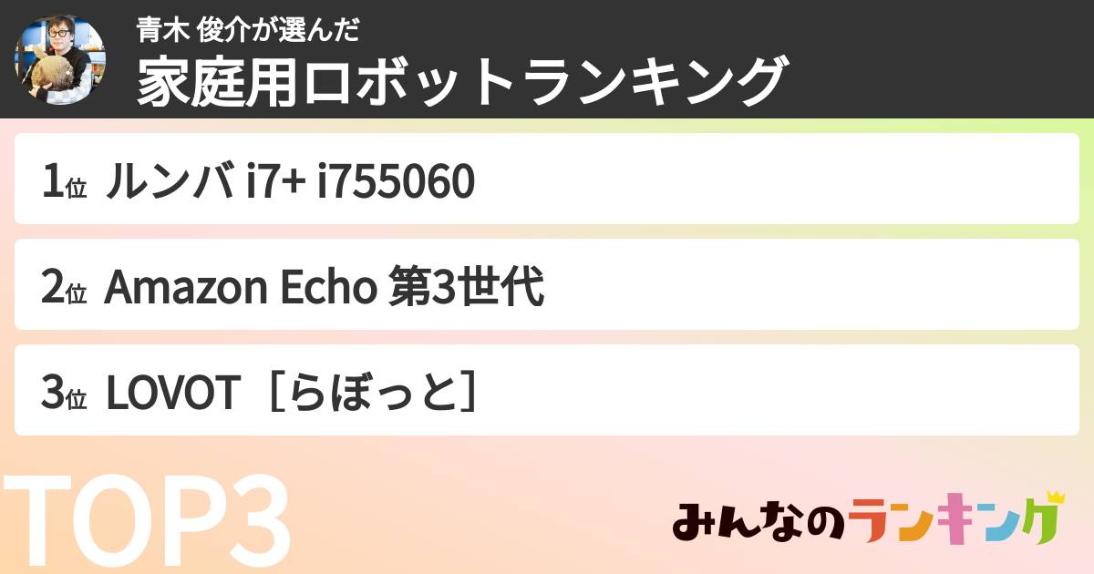 青木 俊介さんの「好きな家庭用ロボットランキング」