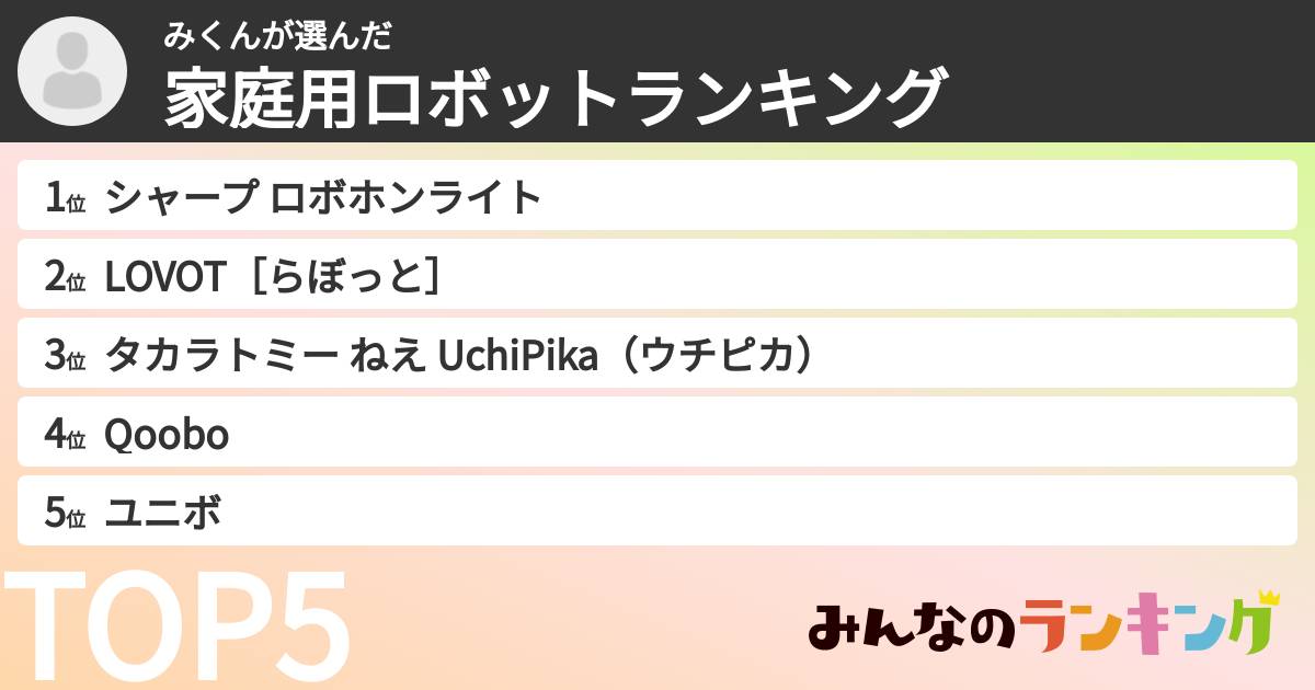 みくんさんの「家庭用ロボットランキング」