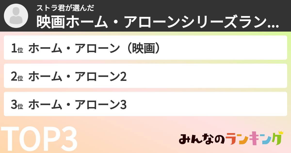 ストラ君さんの「映画ホーム・アローンシリーズランキング」