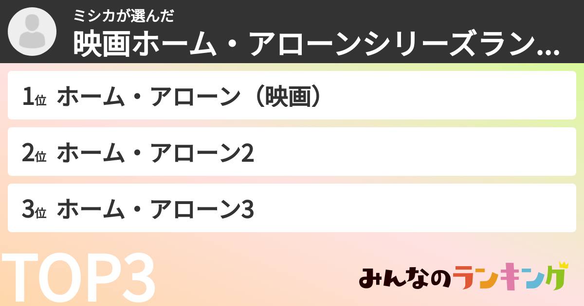 ミシカさんの「映画ホーム・アローンシリーズランキング」