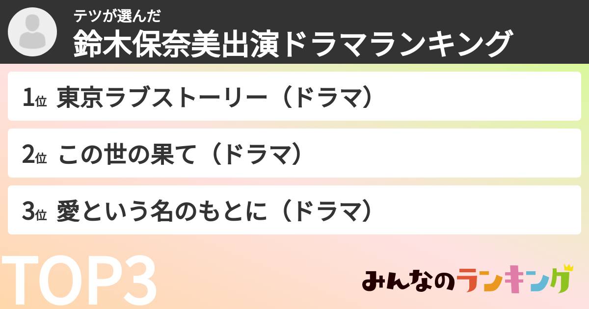 テツさんの「鈴木保奈美出演ドラマランキング」