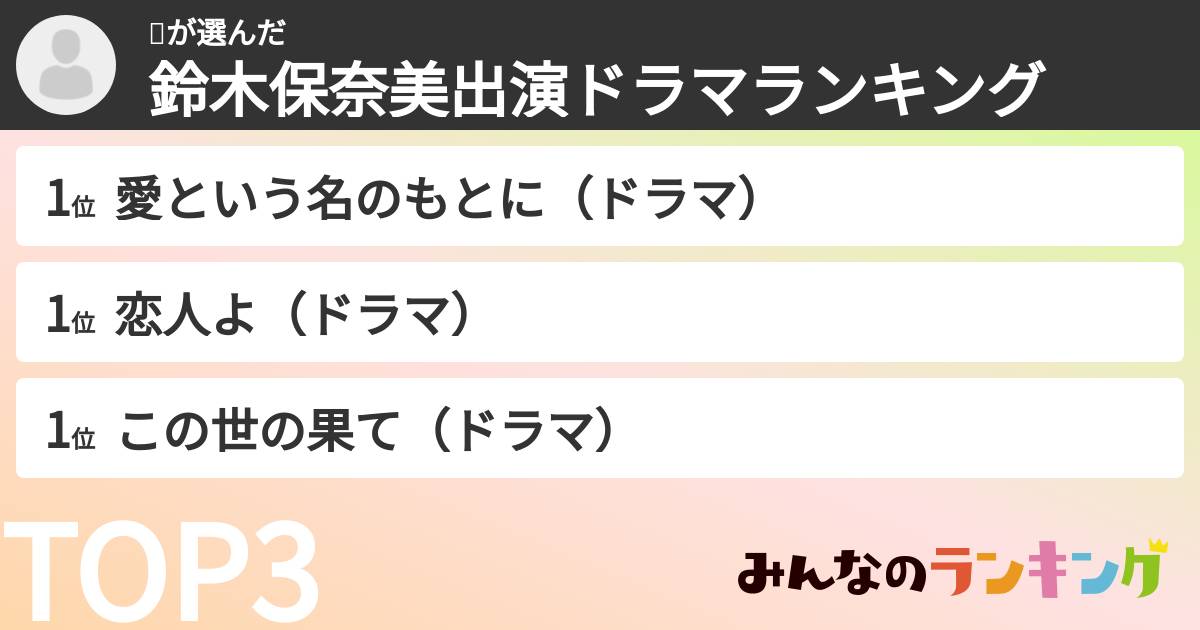 🎶さんの「鈴木保奈美出演ドラマランキング」