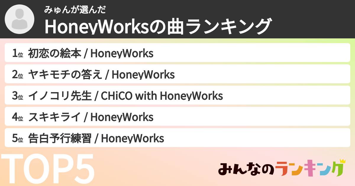 みゅんさんの「HoneyWorksの曲ランキング」