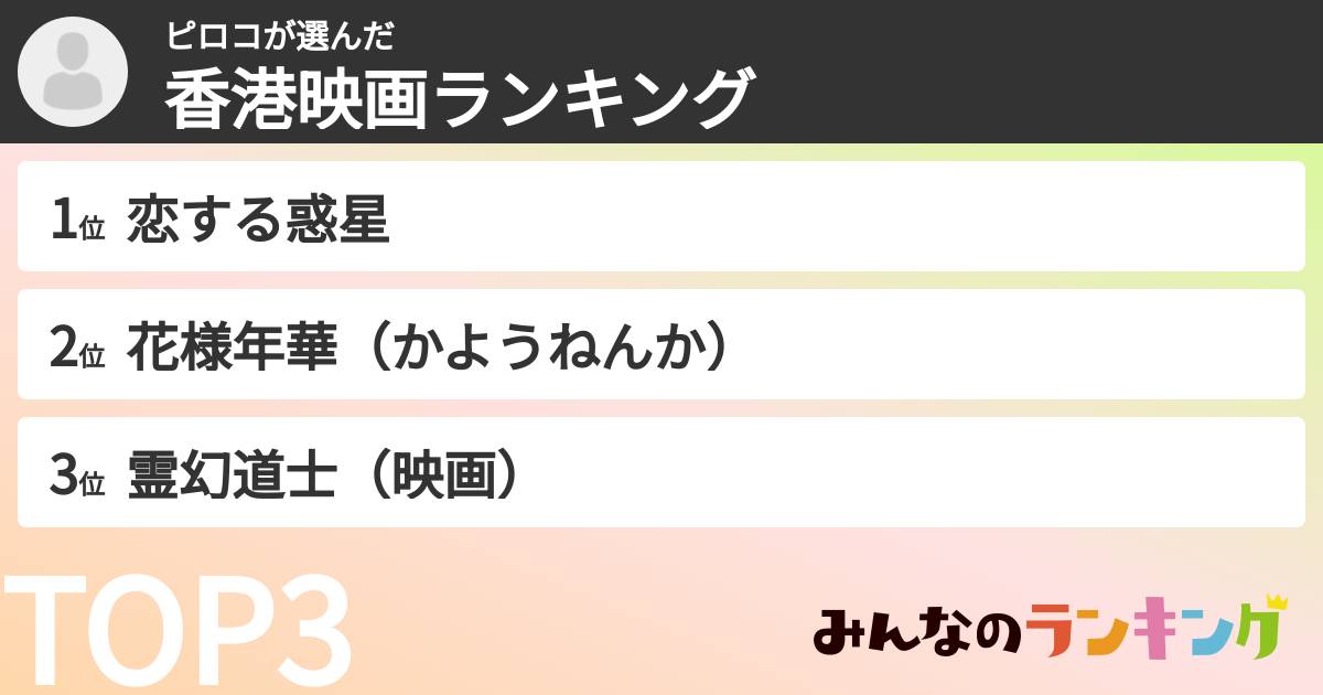 ピロコさんの「香港映画ランキング」