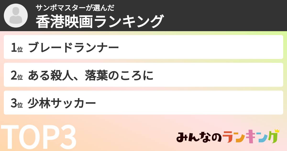 サンポマスターさんの「香港映画ランキング」