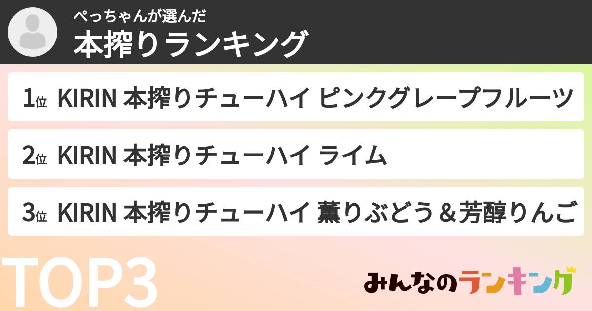 ぺっちゃんさんの「本搾りランキング」