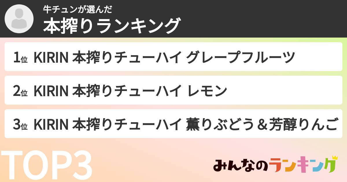 牛チュンさんの「本搾りランキング」