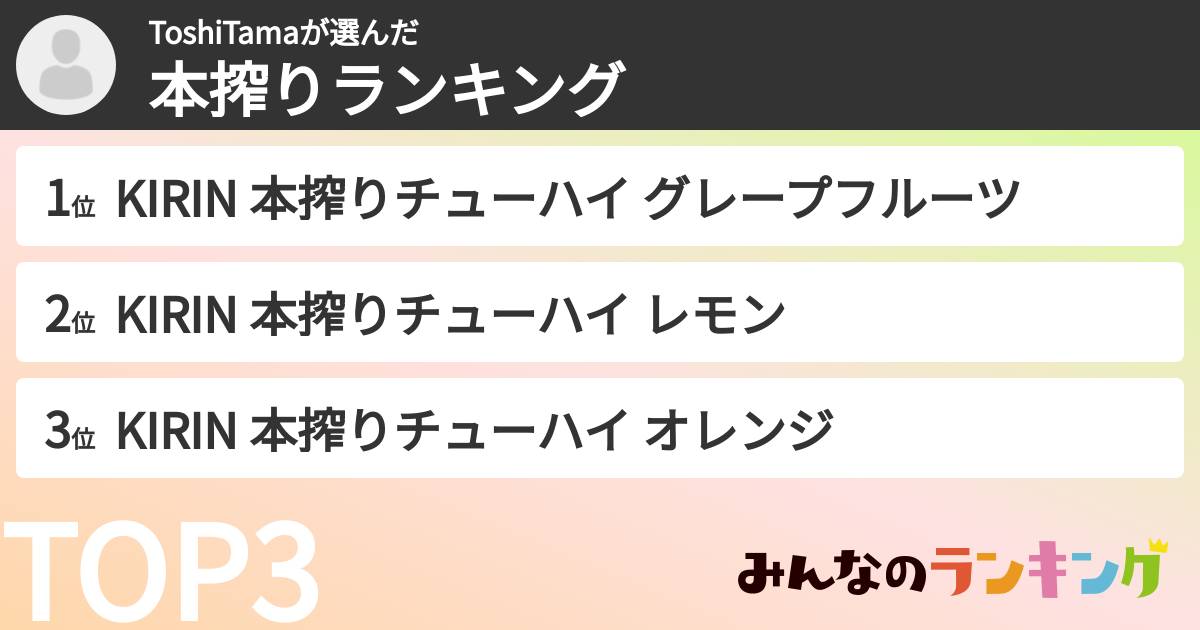 ToshiTamaさんの「本搾りランキング」