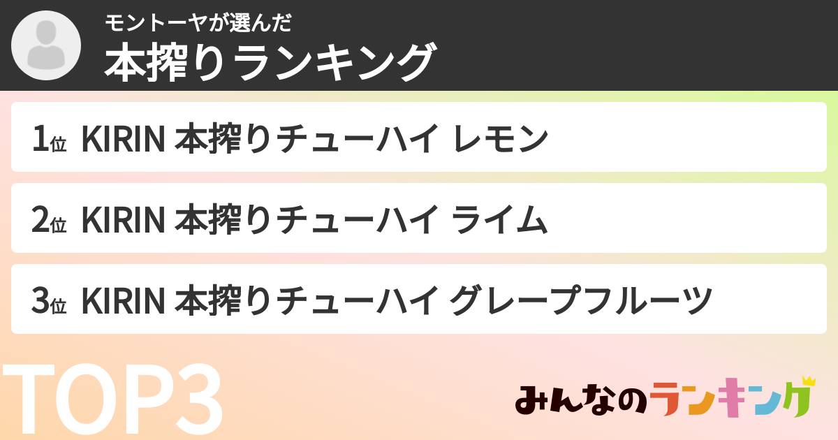 モントーヤさんの「本搾りランキング」
