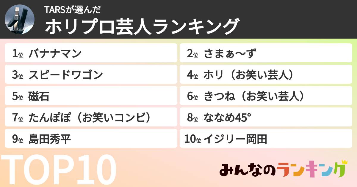 TARSさんの「ホリプロ芸人ランキング」