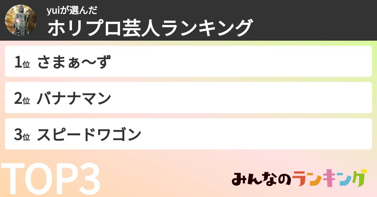 yuiさんの「ホリプロ芸人ランキング」