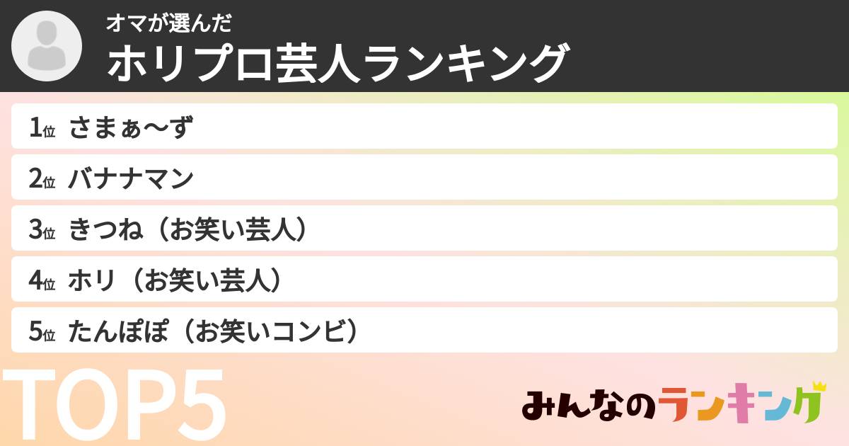 オマさんの「ホリプロ芸人ランキング」
