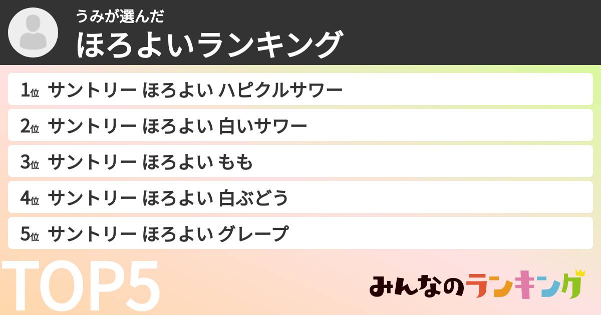 うみさんの「ほろよいランキング」