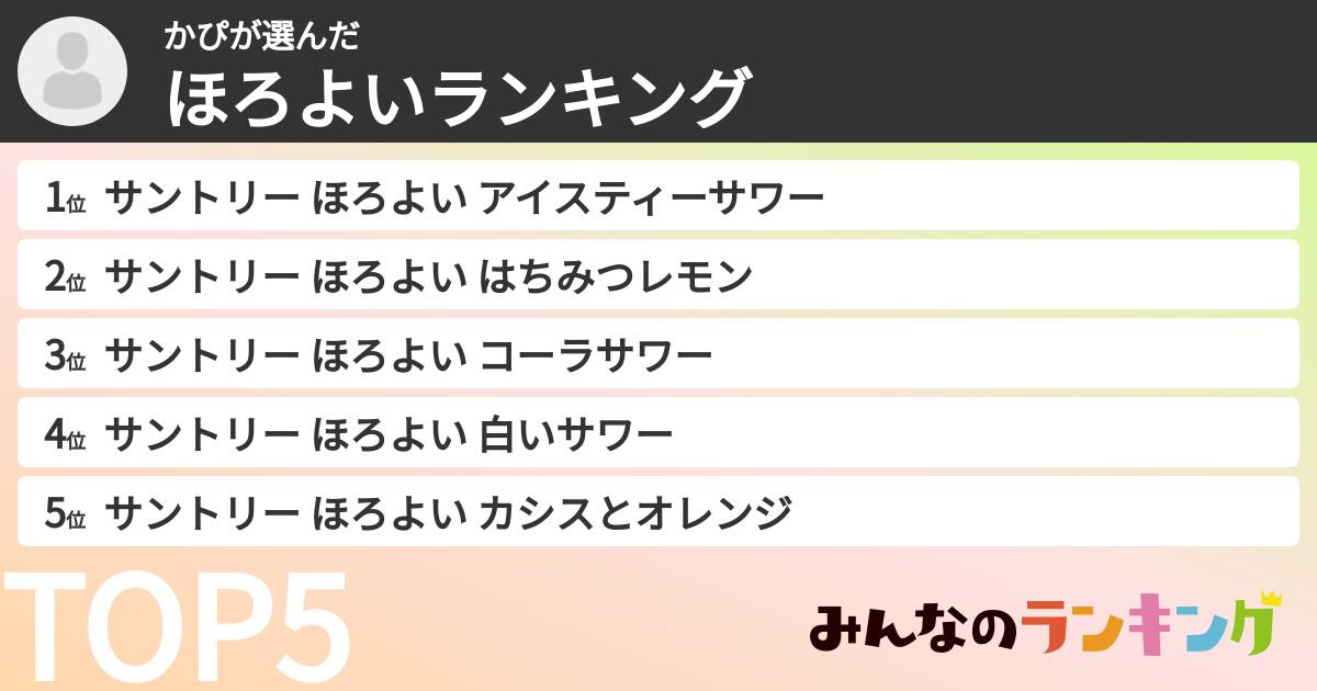 かぴさんの「ほろよいランキング」