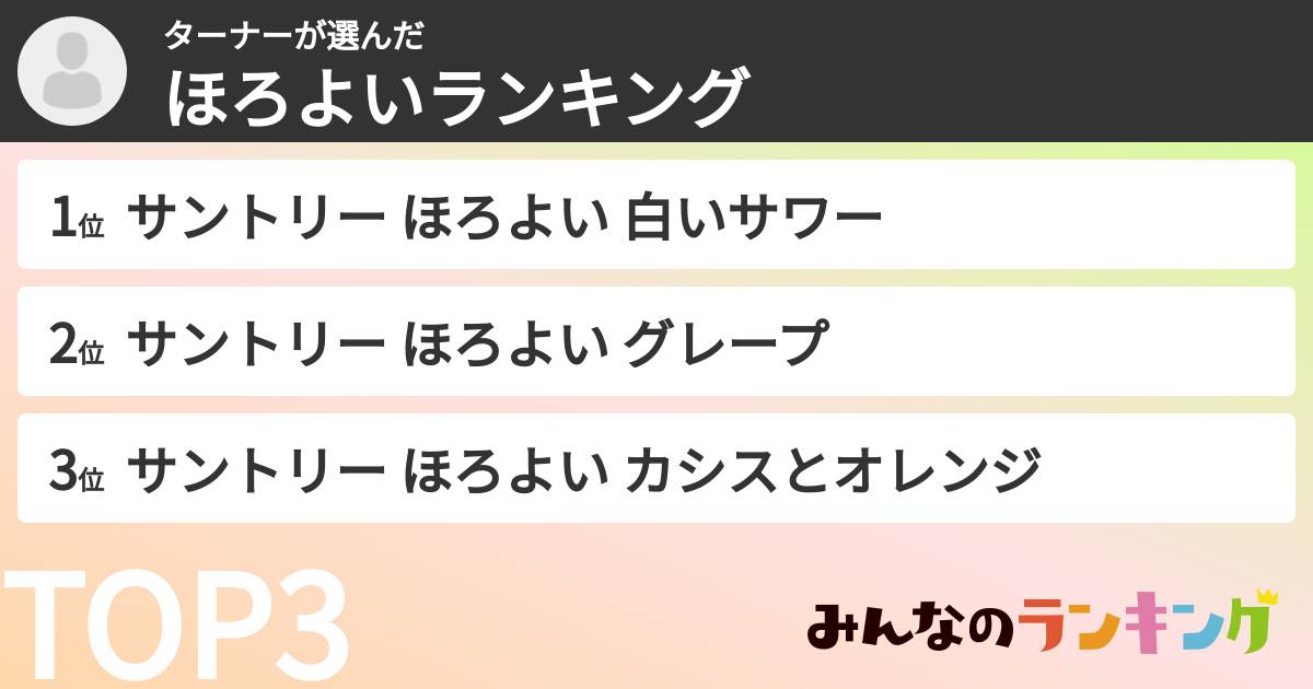 ターナーさんの「ほろよいランキング」