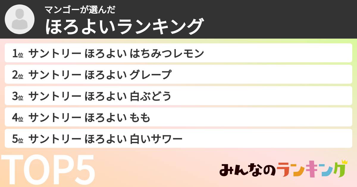 マンゴーさんの「ほろよいランキング」