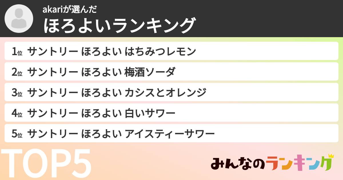 akariさんの「ほろよいランキング」