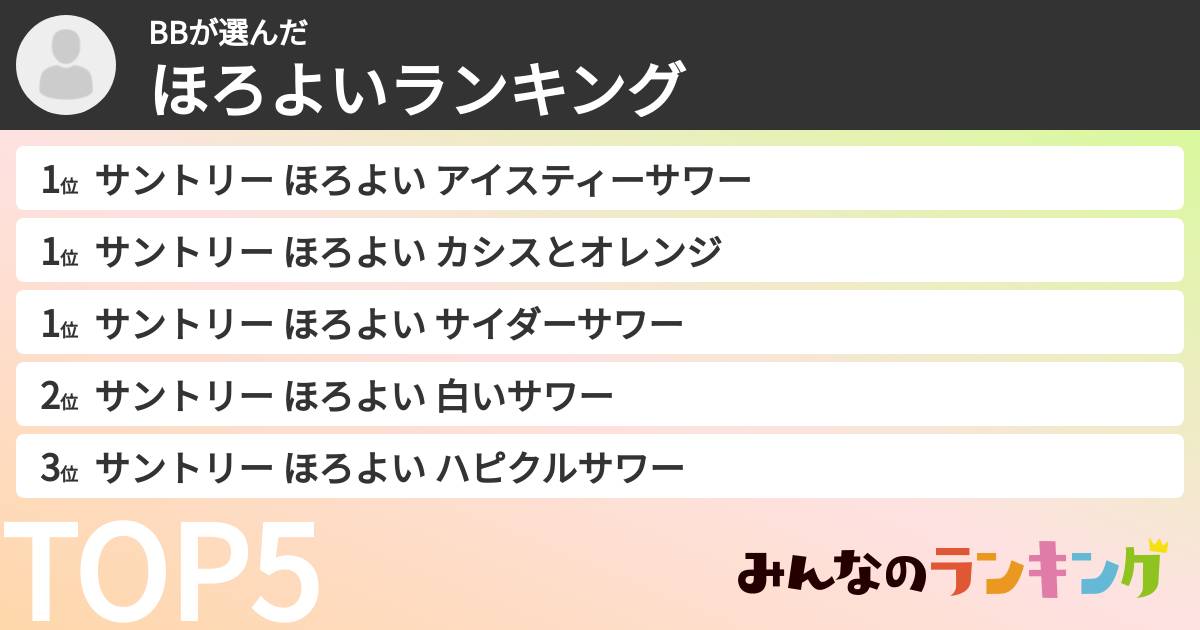 BBさんの「ほろよいランキング」