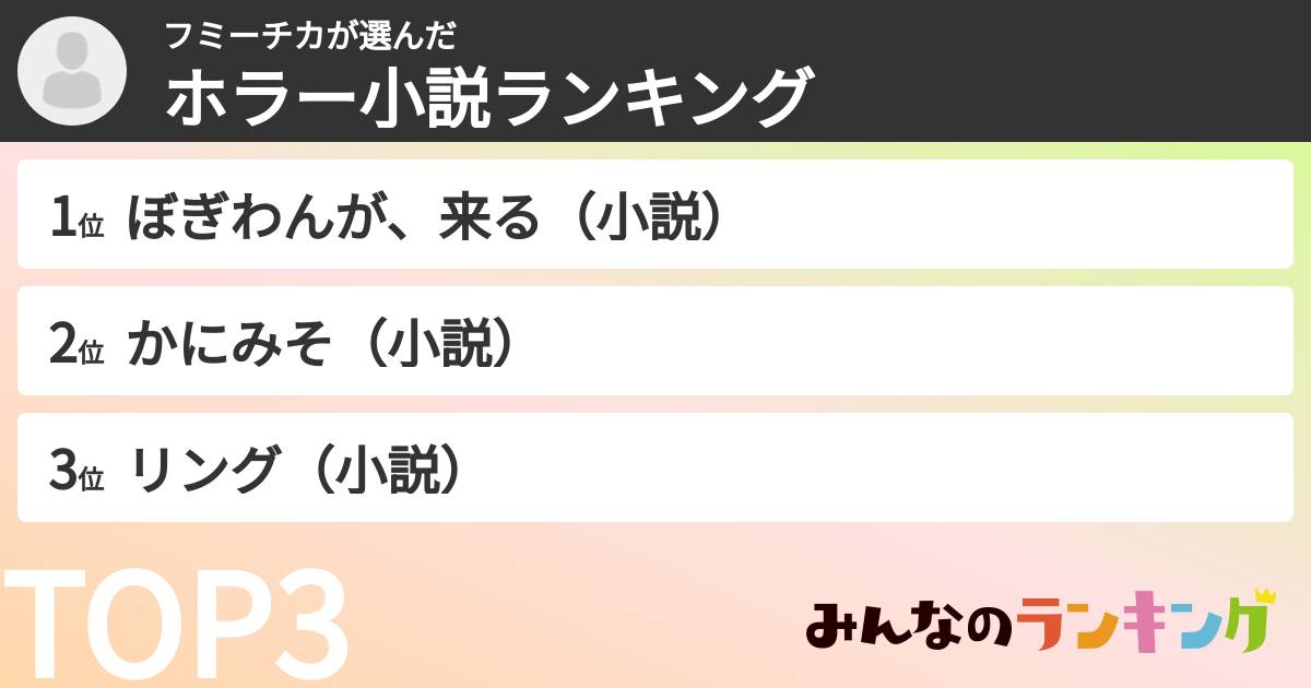 フミーチカさんの「ホラー小説ランキング」