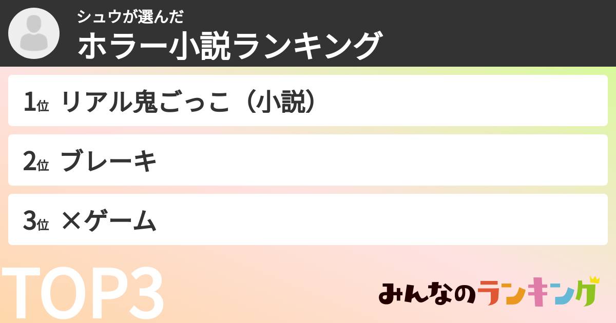 シュウさんの「ホラー小説ランキング」
