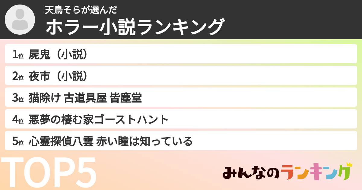 天鳥そらさんの「ホラー小説ランキング」