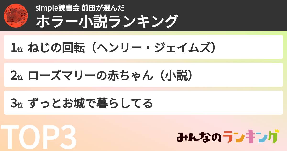 simple読書会 前田さんの「ホラー小説ランキング」