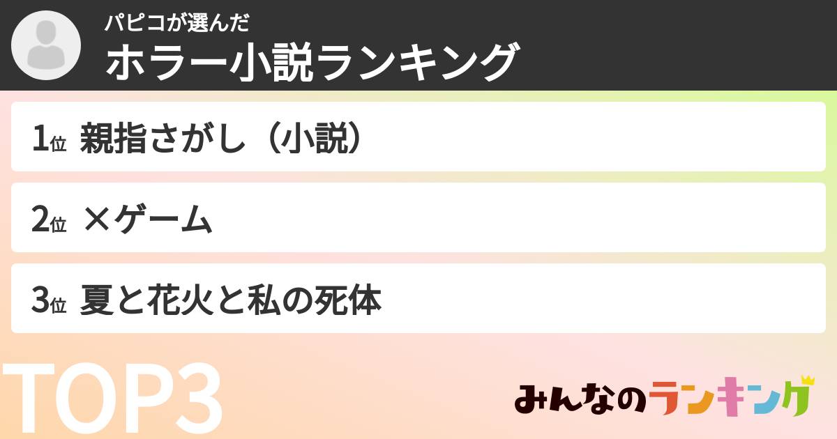 パピコさんの「ホラー小説ランキング」
