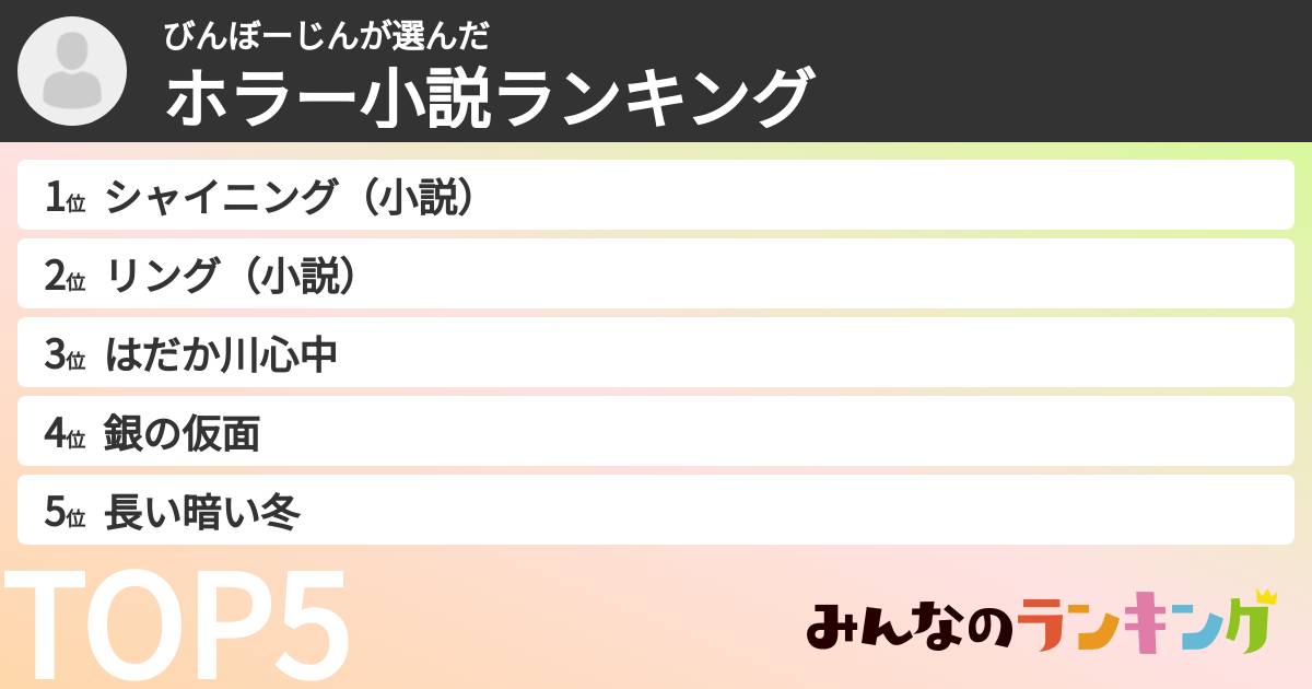 びんぼーじんさんの「ホラー小説ランキング」
