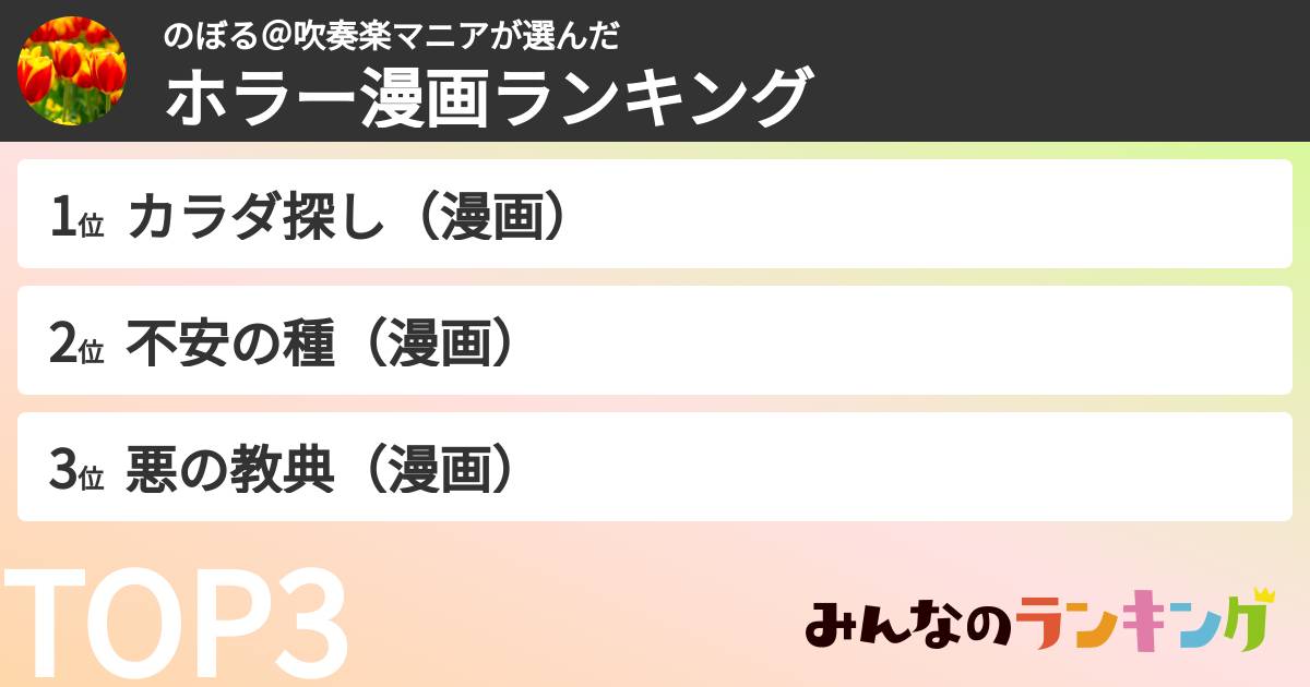 のぼる＠吹奏楽マニアさんの「ホラー漫画ランキング」