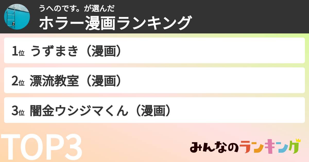うへのです。さんの「ホラー漫画ランキング」