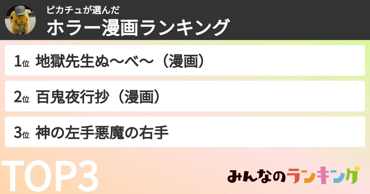 ピカチュさんの「ホラー漫画ランキング」