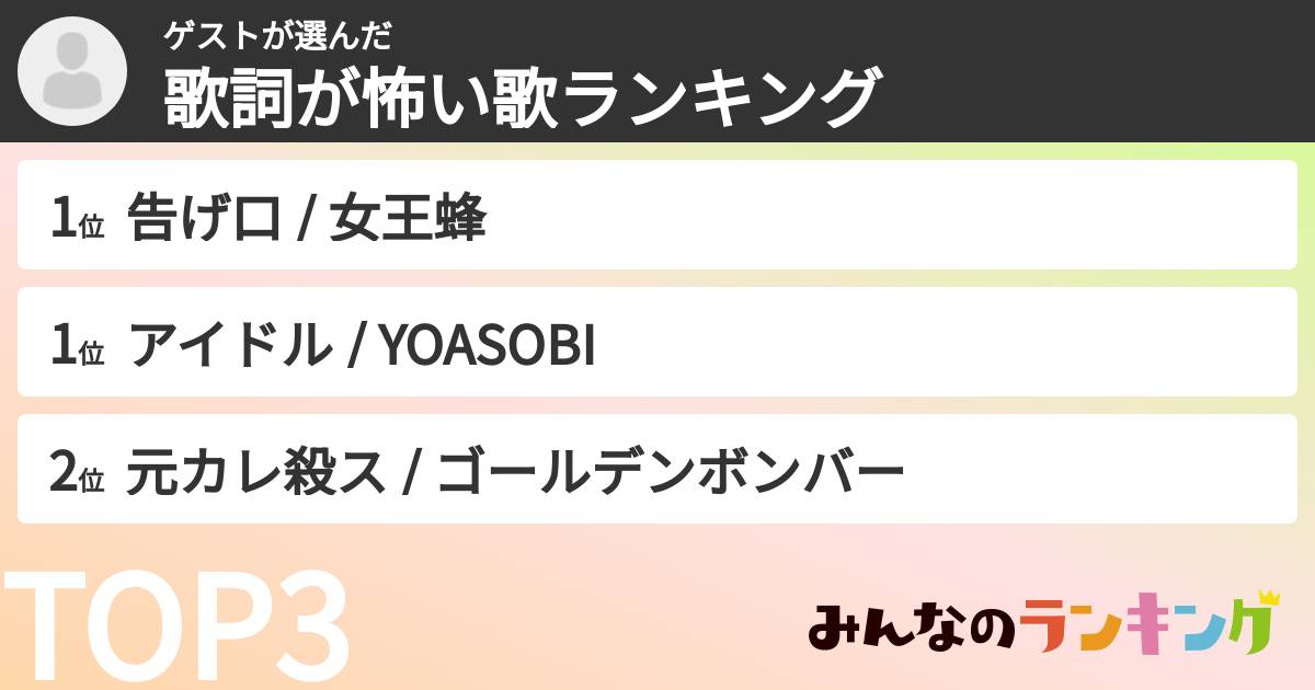 ゲストさんの「歌詞が怖い歌ランキング」