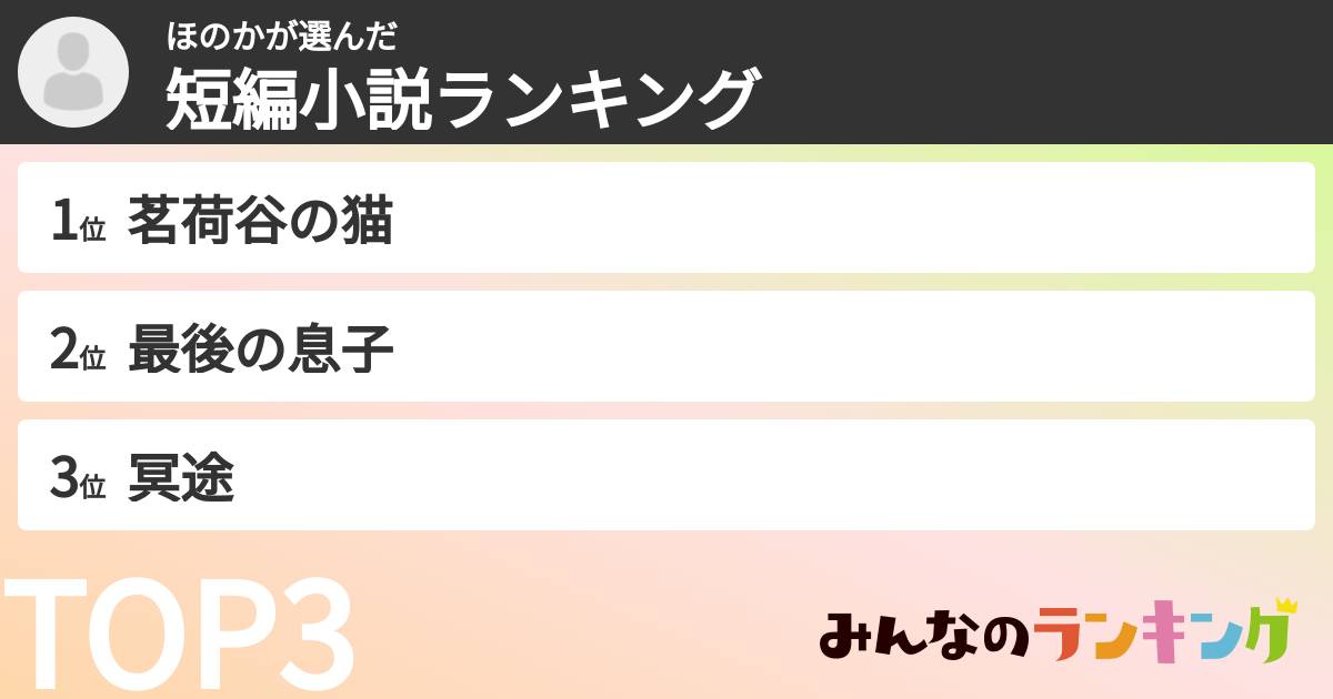 ほのかさんの「短編小説ランキング」