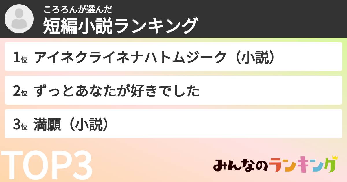 ころろんさんの「短編小説ランキング」