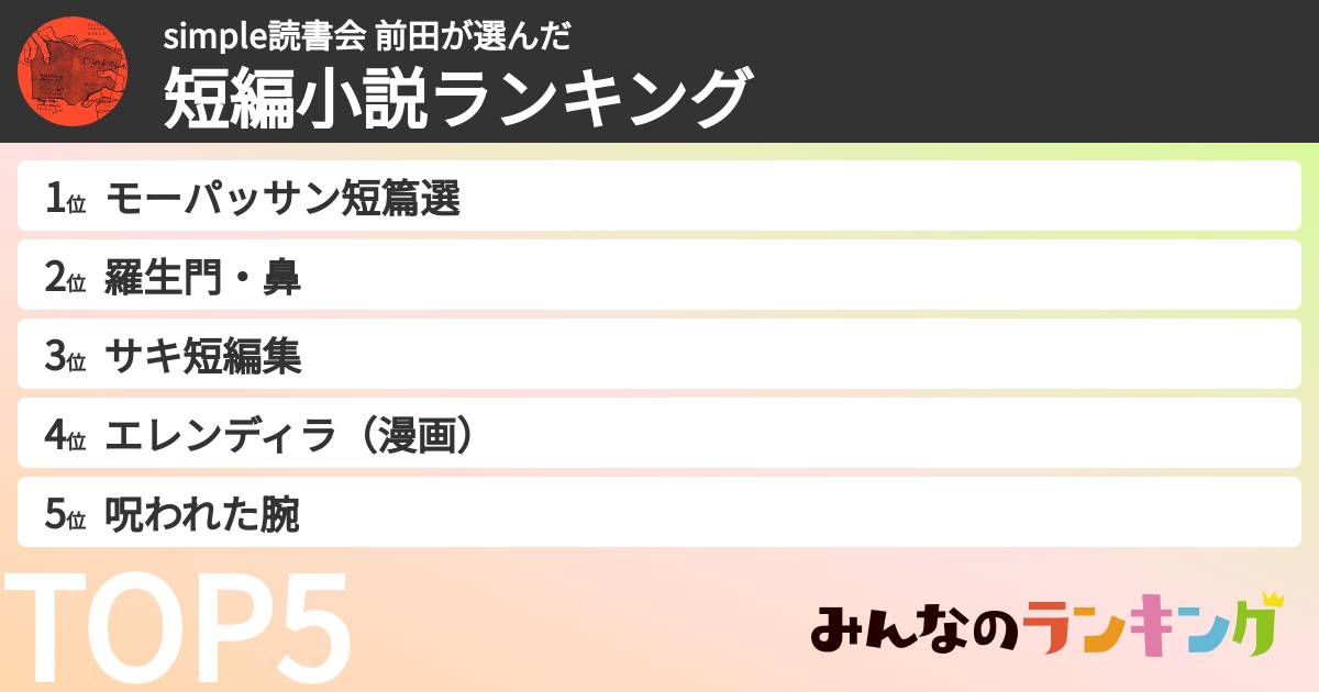 simple読書会 前田さんの「短編小説ランキング」