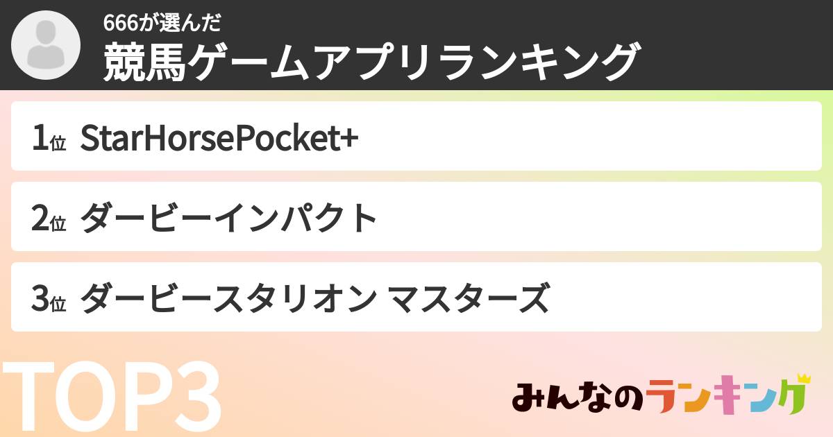 666さんの「競馬ゲームアプリランキング」