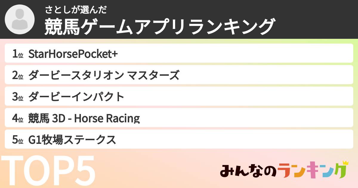 さとしさんの「競馬ゲームアプリランキング」