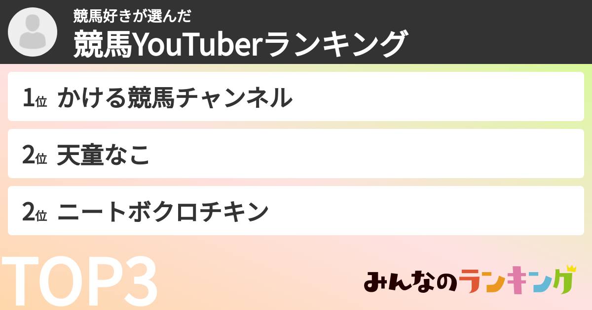 競馬好きさんの「競馬YouTuberランキング」