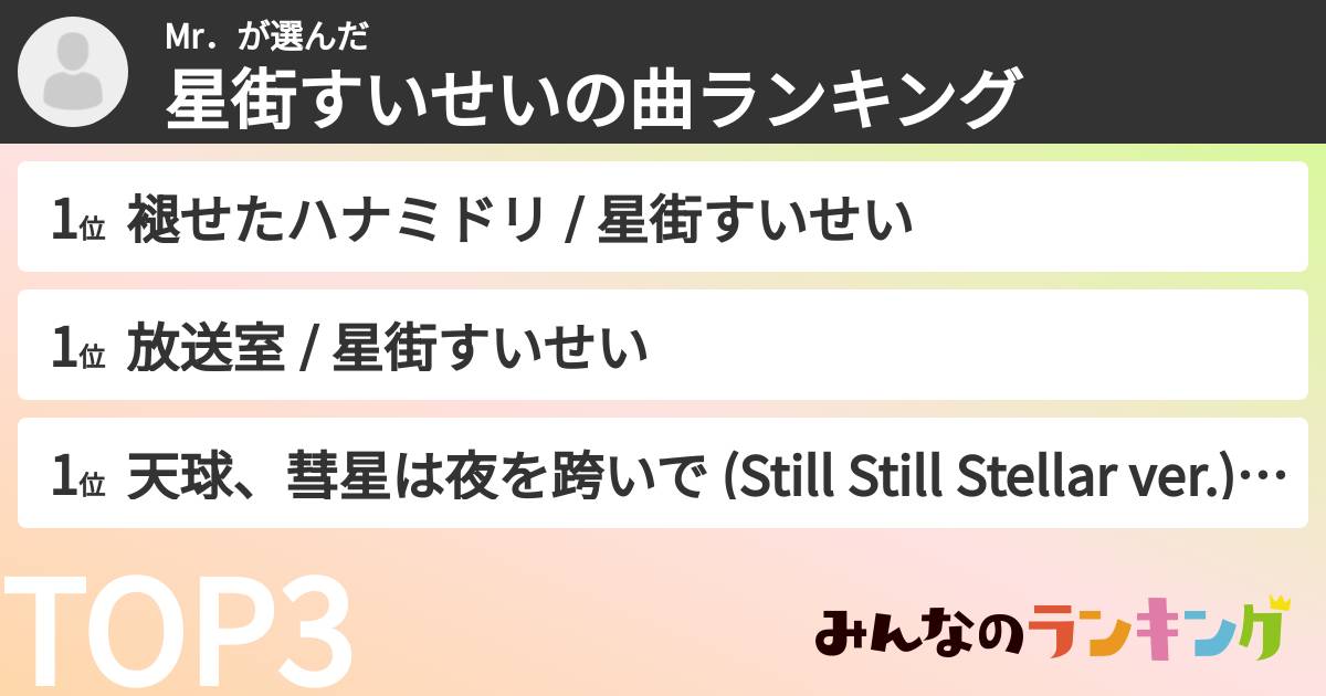 Mr．さんの「星街すいせいの曲ランキング」