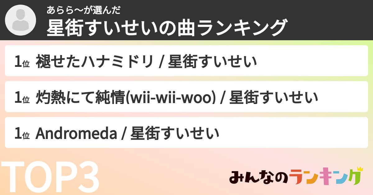 あらら〜さんの「星街すいせいの曲ランキング」