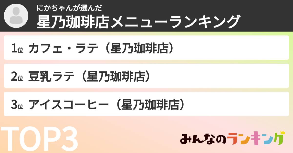 にかちゃんさんの「星乃珈琲店メニューランキング」