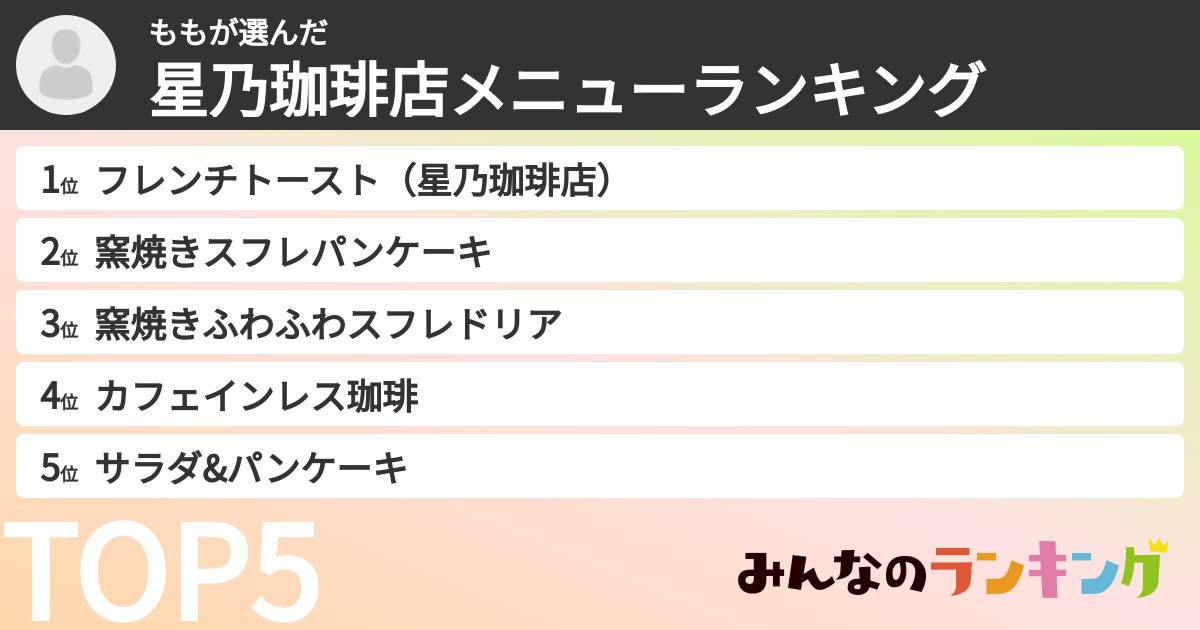 ももさんの「星乃珈琲店メニューランキング」