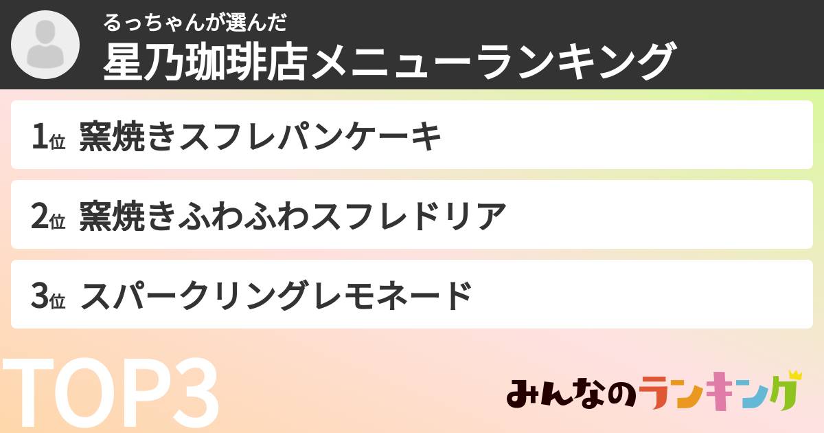 るっちゃんさんの「星乃珈琲店メニューランキング」