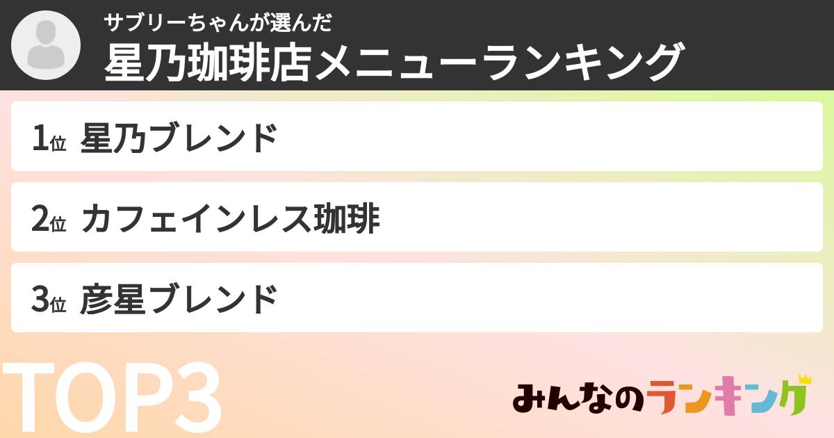 サブリーちゃんさんの「星乃珈琲店メニューランキング」